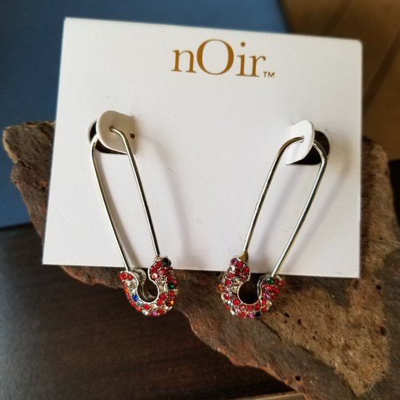 nOir Safety Pin Bling Earrings - NWT - Picture 1 of 5